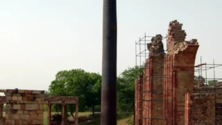 The iron pillar at the Qutb complex in Delhi.