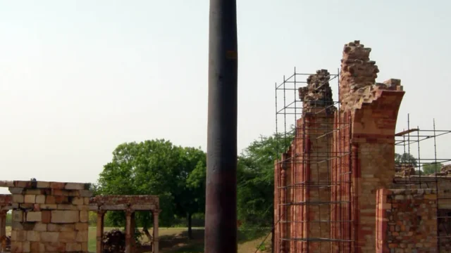 The iron pillar at the Qutb complex in Delhi.