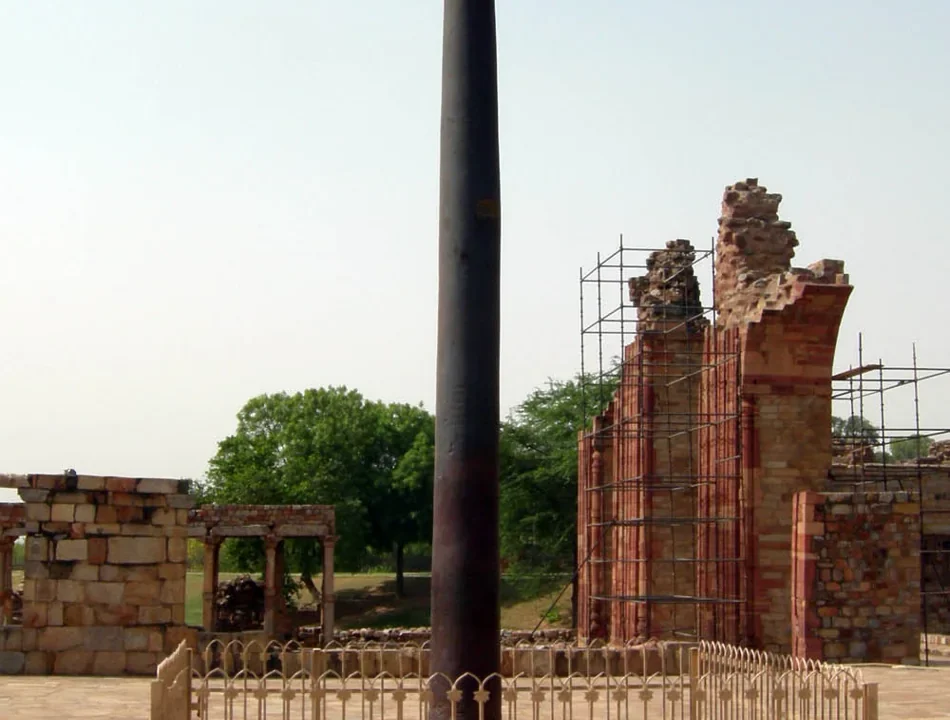 The iron pillar at the Qutb complex in Delhi.