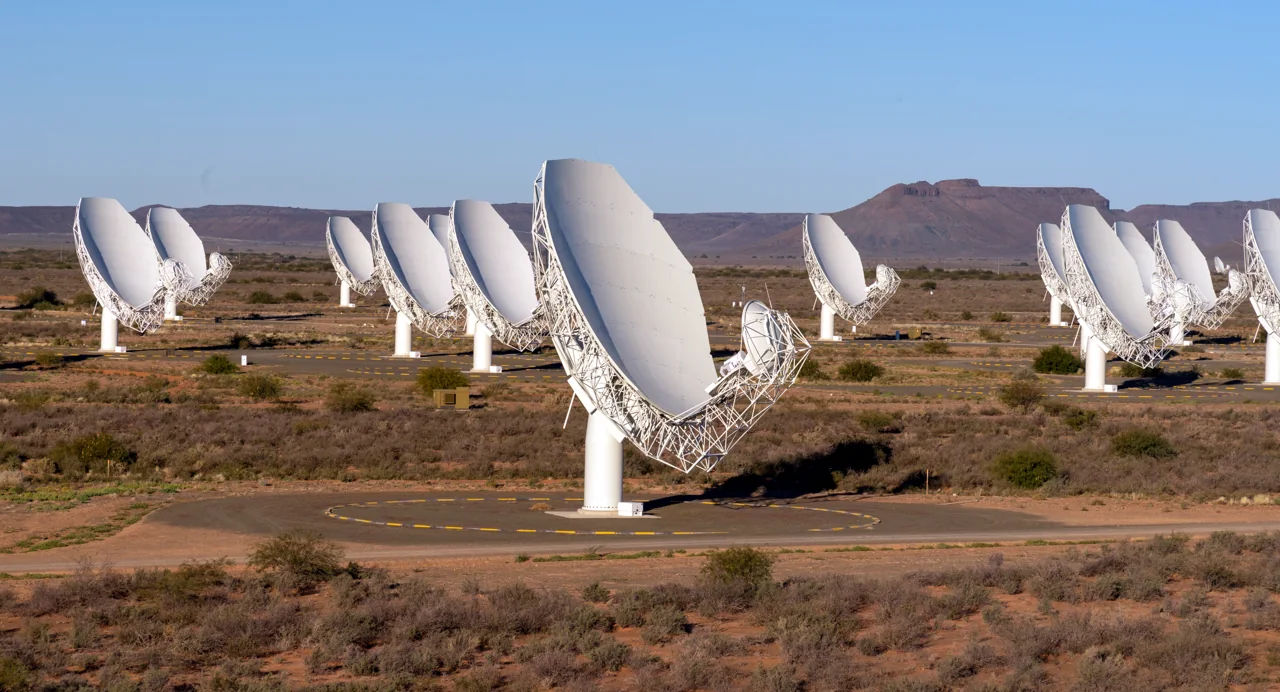 MeerKAT telescope array in South Africa. Observatory photograph, not an image of the radio-emitting planet.