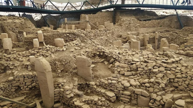 Excavated stone structures at Gobekli Tepe in Turkey.