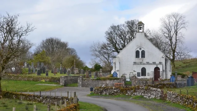 Church at Clachan, Lismore. Modern site context, not the excavated early monastery.