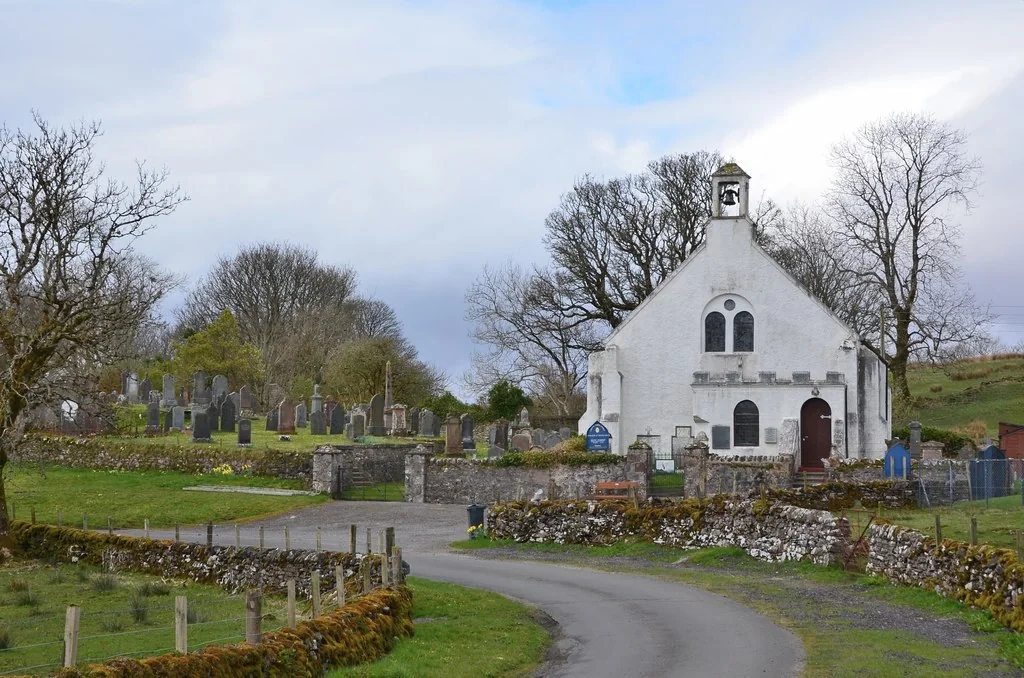 Church at Clachan, Lismore. Modern site context, not the excavated early monastery.