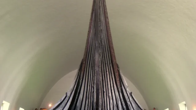 The restored Oseberg ship displayed in the former Viking Ship Museum in Oslo.