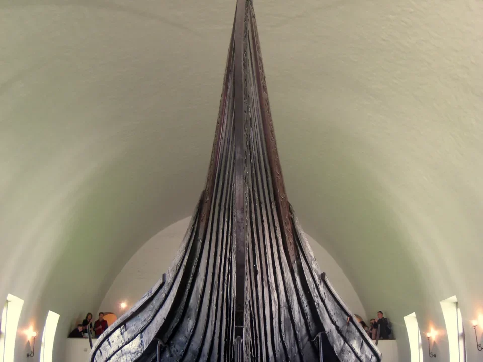 The restored Oseberg ship displayed in the former Viking Ship Museum in Oslo.