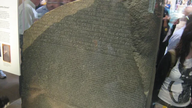 The Rosetta Stone with its three scripts.